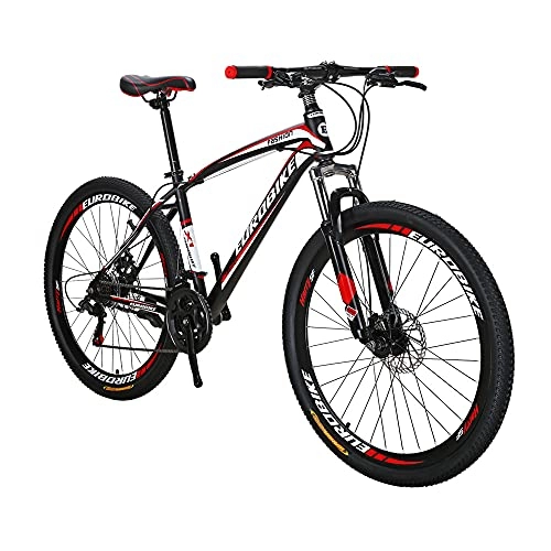 Vélos de montagnes : SD X1 VTT pour adulte - Cadre en acier, Roue 27, 5", Frein à disque, Système 21 vitesses, Suspension avant (Roue à rayons multiples - Rouge et noir)