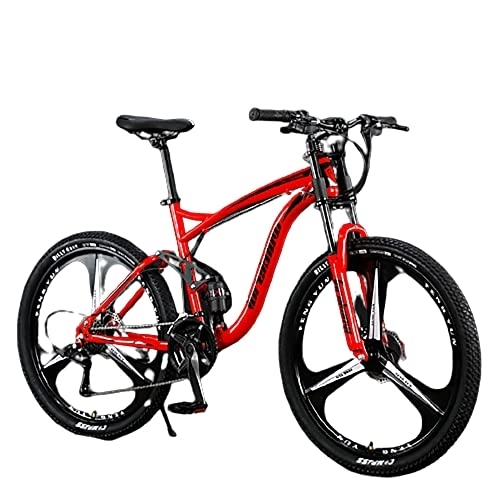 Vélos de montagnes : TAURU Vélo de montagne pour homme et femme à 21 vitesses, frein à disque de 66 cm, double frein à disque, fourche à ressort d'huile, cadre en acier à haute teneur en carbone (rouge)