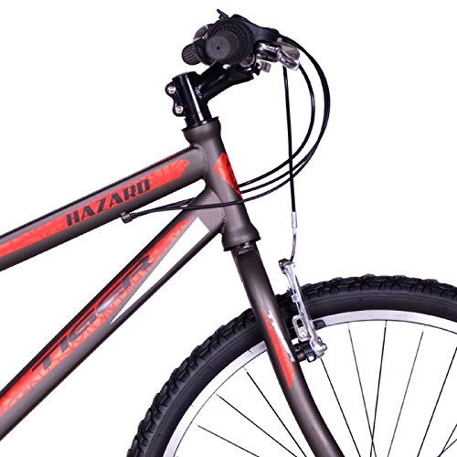 Vélos de montagnes : Tiger Hazard 66 cm Roue pour homme 18-speed Revoshift VTT – Gris Acier, Gris métal, 45, 7 cm
