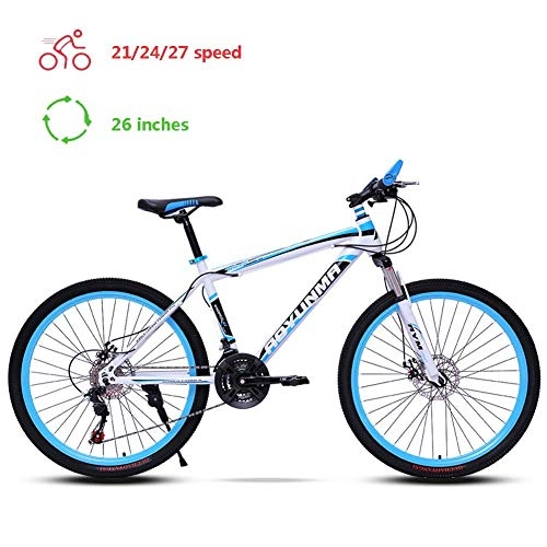 Vélos de montagnes : VTT 26 pouces avec double disque de frein, épaissie vélo Cadre en acier au carbone, Tous les chocs de terrain fourches avant VTT adulte, Rayon de roue Roue AQUILA1125 (Color : Blue)
