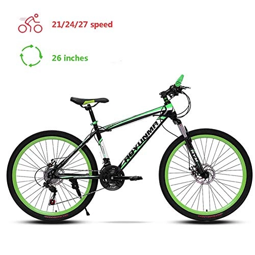Vélos de montagnes : VTT 26 pouces avec double disque de frein, épaissie vélo Cadre en acier au carbone, Tous les chocs de terrain fourches avant VTT adulte, Rayon de roue Roue AQUILA1125 (Color : Green)