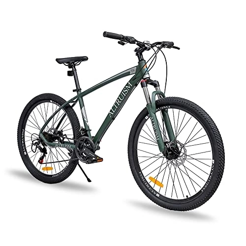 Vélos de montagnes : VTT 27, 5" Vélo en Aluminium Dérailleur Shimano 21 Vitesses Frein à Disque Vélo Semi-Rigide Suspension Frontale pour Femme Et Homme(Army Green)