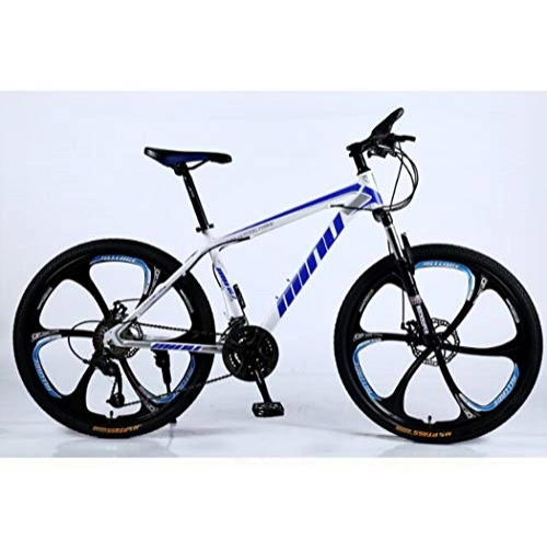 Vélos de montagnes : VTT Adulte Hommes vélo 26 Pouces en Alliage d'aluminium Hors Route Vélo 6 Roues Spoke Pleine Suspension Vélos Vitesse de Montagne Double Disque de Frein, White Blue, 30 Speed