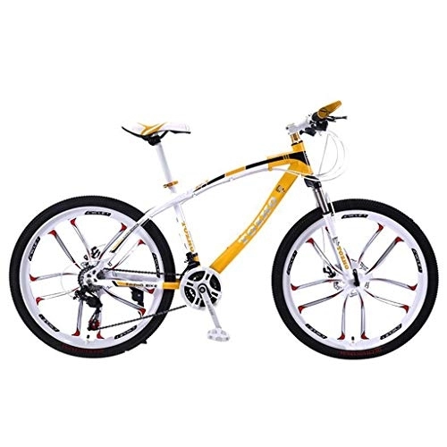 Vélos de montagnes : VTT, VTT, 26inch Roues, Cadre en Acier au Carbone Mountain Bicycles, Suspension Double Frein à Disque Avant et, 21 Vitesses, 24x, 27 Vitesse (Color : Yellow, Size : 21 Speed)