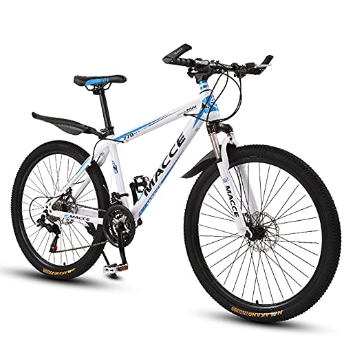 Vélos de montagnes : Vélo de montagne 26 pouces 27 vitesses pour hommes et femmes, cadre en acier carbone, vélo de montagne adulte, vélo de ville extérieur avec double frein à disque et fourche à suspens(Color:blanc bleu)