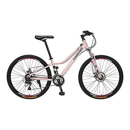 Vélos de montagnes : Vélo, VTT 24 vitesses, vélo à double amortisseur, avec cadre en acier à haute teneur en carbone et roues de 26 pouces, pour femmes et adolescentes, facile à installer, antidérapant / rose / 168x