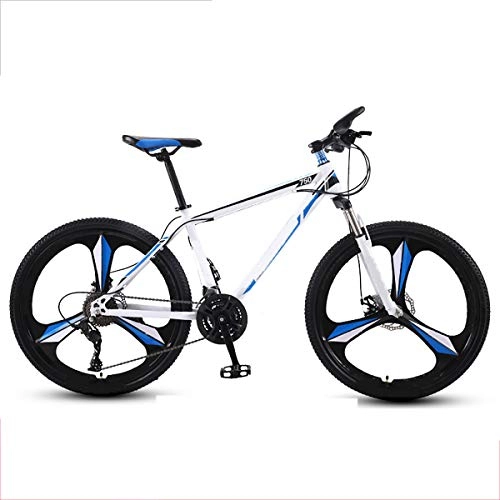 Vélos de montagnes : Vélos de montagne d'une hauteur de 150-175 cm, vélos de 24 pouces avec cadre en acier au carbone haute résistance, vélos avec freins à double disque et amortisseurs à vitesse variable, White blue, 21