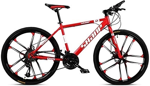 Vélos de montagnes : WEN 24 Pouces Mountain Bikes, Double Disque de Frein VTT Hardtail, Hommes Femmes Haute teneur en Carbone en Acier Tout Terrain Alpin Vélos (Color : 24 Speed, Size : Red 10 Spoke)