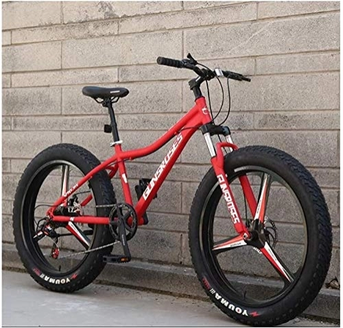 Vélos de montagnes : WEN 26 Pouces Mountain Bikes, Haute teneur en Carbone en Acier Hardtail Mountain Bike, Fat Tire Tout Terrain VTT, vélos Anti-Slip Hommes Femmes (Color : Red, Size : 21 Speed 3 Spoke)