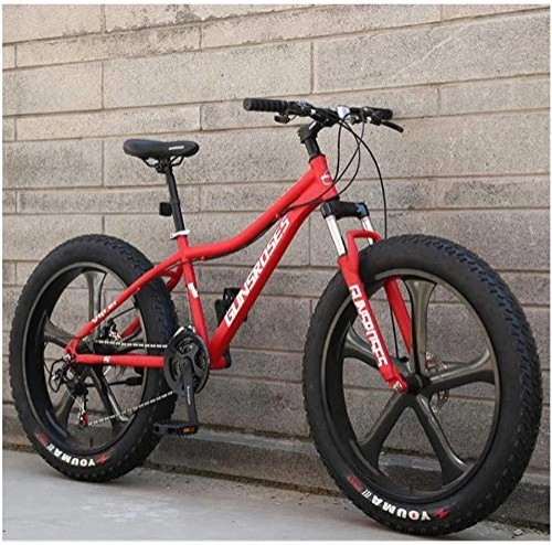 Vélos de montagnes : WEN 26 Pouces Mountain Bikes, Haute teneur en Carbone en Acier Hardtail Mountain Bike, Fat Tire Tout Terrain VTT, vélos Anti-Slip Hommes Femmes (Color : Red, Size : 21 Speed 5 Spoke)