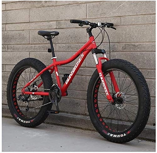 Vélos de montagnes : WEN 26 Pouces Mountain Bikes, Haute teneur en Carbone en Acier Hardtail Mountain Bike, Fat Tire Tout Terrain VTT, vélos Anti-Slip Hommes Femmes (Color : Red, Size : 24 Speed)