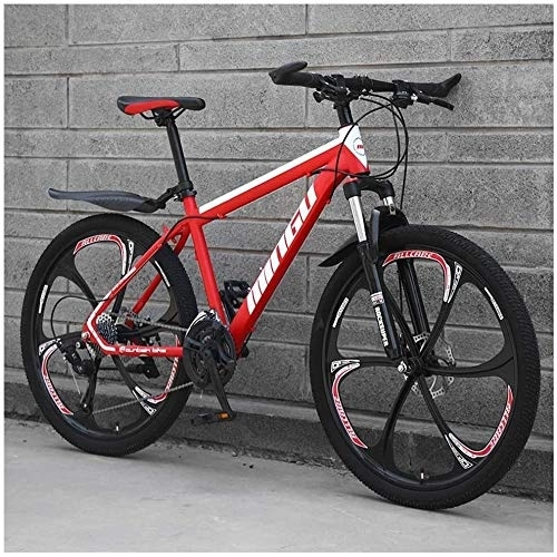 Vélos de montagnes : WEN 26 Pouces VTT for Hommes, Haute teneur en Carbone en Acier Hardtail VTT, Vélo de Montagne avec Suspension Avant Siège réglable (Color : 21 Speed, Size : Red 6 Spoke)
