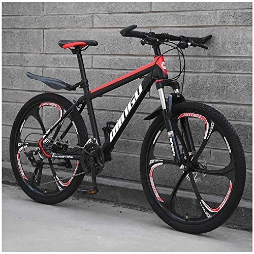 Vélos de montagnes : WEN 26 Pouces VTT for Hommes, Haute teneur en Carbone en Acier Hardtail VTT, Vélo de Montagne avec Suspension Avant Siège réglable (Color : 30 Speed, Size : Black Red 6 Spoke)
