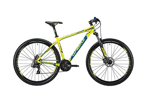 Vélos de montagnes : Whistle vélo Patwin 1835 29 "7-velocità taille 43 Jaune / Bleu 2018 (VTT ammortizzate) / Bike Patwin 1835 29 7-speed Size 43 Yellow / Blue 2018 (VTT Front Suspension)