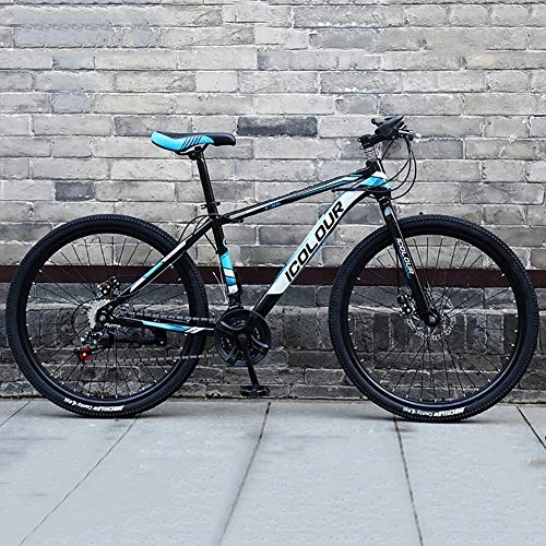 Vélos de montagnes : WSZGR Bike avec Réglable Mousse De Mémoire Siège, Hommes's Vélo VTT, Haute-Acier De Carbone Hardtail Vélo De Montagne Noir Et Bleu 24" 21-Vitesse