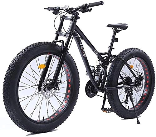 Vélos de montagnes : XinQing-Bicyclette 26 Pouces Femmes VTT, Freins à Disque Fat Tire VTT, vélo Semi-Rigide, Cadre en Acier Haute teneur en Carbone (Color : Black, Size : 21 Speed)