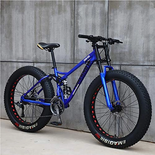 Vélos de montagnes : XUELIAIKEE Fat Tire Vélo De Montagne, 26 inch VTT Adulte Fat Tire Vélo De Montagne Acier De Carbone Cadre Anti-Glisser Vélo-Bleu. 7 Speed