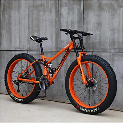 Vélos de montagnes : XUELIAIKEE Fat Tire Vélo De Montagne, 26 inch VTT Adulte Fat Tire Vélo De Montagne Acier De Carbone Cadre Anti-Glisser Vélo-Orange. 21 Speed