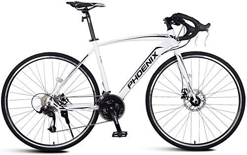 Vélos de routes : AYHa Adulte Route, Hommes Vélo de course avec double disque de frein, cadre en acier au carbone à haute route Vélo, Utilitaire vélo, blanc, 27 Vitesse 3 Spoke