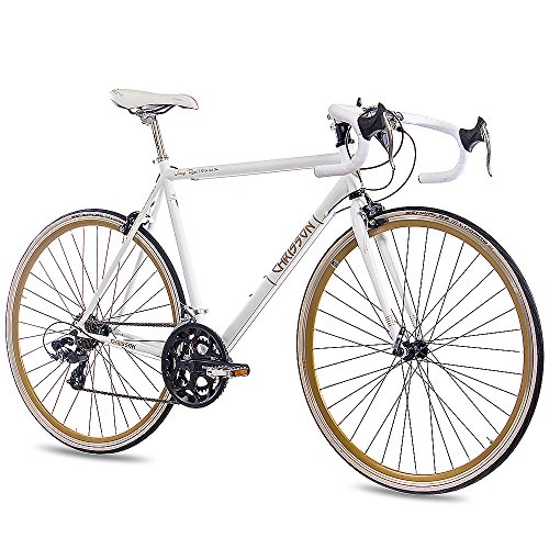 Vélos de routes : CHRISSON '28 de Course Urban Vintage Road 1.0 avec 14 g de vélo Shimano Rétro Blanc Mat, 53 cm
