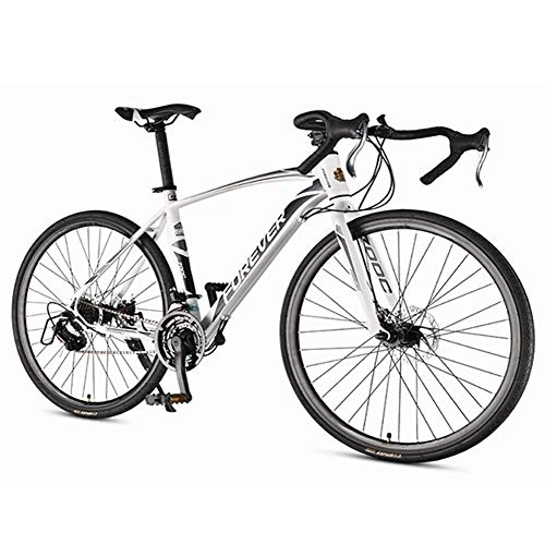 Vélos de routes : DJYD Hommes Route, 21 Vitesse Haute teneur en Carbone Cadre en Acier Vélo de Route, Acier Pleine Course vélo avec avec Double Disque de Frein, 700 * Roues 28C, Blanc FDWFN (Color : White)