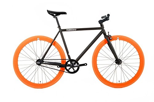 Vélos de routes : Fabric Bike Fixie Vélo avec moyeu flip flop, single speed, pignon fixe et cadre en acier Hi-Ten noir 10 kg, Black & Orange, L-58