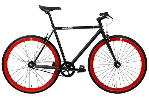 Vélos de routes : FabricBike- Vélo Fixie Noir, Fixed Gear, Single Speed, Cadre Hi-Ten Acier, 10Kg (L-58, Matte Black & Red 2.0)