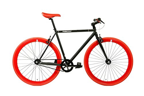 Vélos de routes : FabricBike- Vélo Fixie Noir, Fixed Gear, Single Speed, Cadre Hi-Ten Acier, 10Kg (L-58, Matte Black & Red 2.0)