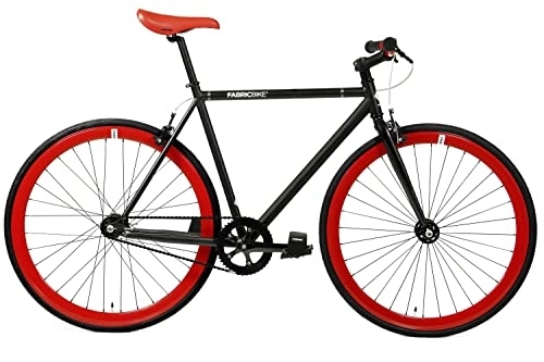 Vélos de routes : FabricBike - Vélo Fixie Noir, Fixed Gear, Single Speed, Cadre Hi-Ten Acier, 10Kg (L-58, Matte Black & Red)