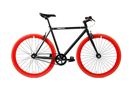 Vélos de routes : FabricBike- Vélo Fixie Noir, Fixed Gear, Single Speed, Cadre Hi-Ten Acier, 10Kg (M-53, Matte Black & Red)