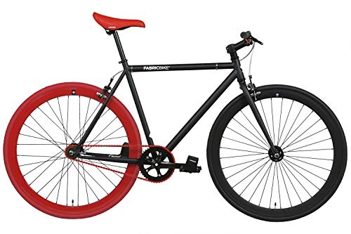 Vélos de routes : FabricBike- Vélo Fixie Noir, Fixed Gear, Single Speed, Cadre Hi-Ten Acier, 10Kg (M-53, Matte Black & Red 2.0)