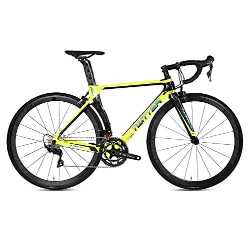 Vélos de routes : LYGID Vélo de Route de Fibre de Carbone 700C 22 Vitesses Système Bicyclette Ultraléger, Frein Double V, Jaune, 50cm
