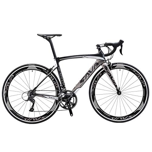 Vélos de routes : SAVA Vélo de Route de Fibre de Carbone 700C Shimano 3000 18-Vitesses Système Vélo Ultraléger (Noir & Gris, 480mm)