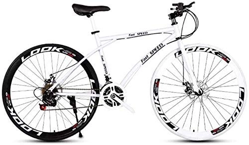 Vélos de routes : XIUYU VTT Hommes et Femmes Les bicyclettes de 24 Vitesses de 26" Adultes Seulement Haut en Acier au Carbone Cadre de vélo de Course Roues Double Disque de Frein (Blanc), Blanc, XL