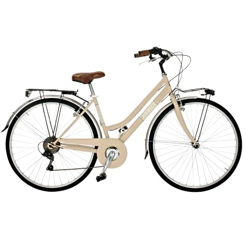 Vélos de villes : Airbici VV603AC Vélo de Ville Femme Beige | Vélo de Tourisme Vintage à 6 Vitesses, Cadre en Acier, Garde-Boue, Lumières LED, Porte-Bagages | Vélo Urbain pour Femmes