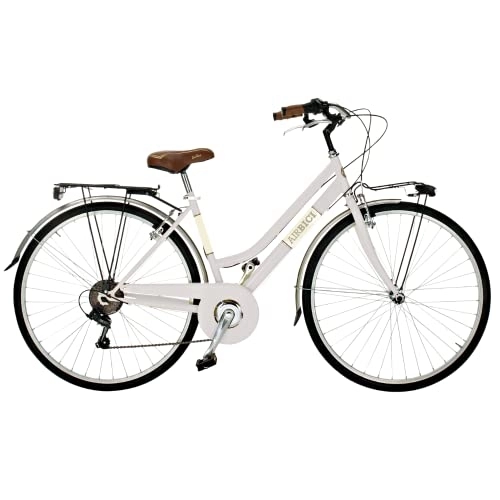 Vélos de villes : Airbici VV603AC Vélo de Ville Femme Blanc | Vélo de Tourisme Vintage à 6 Vitesses, Cadre en Acier, Garde-Boue, Lumières LED, Porte-Bagages | Vélo Urbain pour Femmes