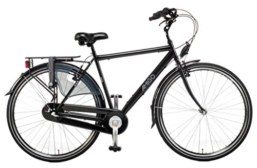 Vélos de villes : Amigo Bright - Vélos de Ville pour Hommes - Vélo pour Hommes 28 Pouces - Shimano 3 Vitesses - Vélo de Ville avec Frein à Main, béquilles pour vélo et éclairage - Noir