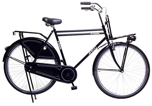 Vélos de villes : Amigo Eclypse Vélo de ville pour homme 28" pour homme Convient de 175-185 cm Frein à main Frein à rétropédalage, porte-bagages avant, lumières et support pour vélo Noir
