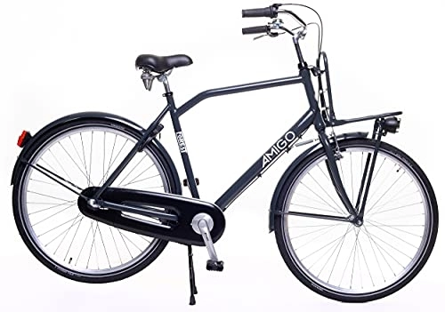 Vélos de villes : Amigo Forest - Vélo de ville pour homme 28" - Dérailleur Shimano 3 vitesses - Convient à partir de 185 à 190 cm - Vélo de ville avec frein à main, rétropédalage, éclairage et béquille - Gris