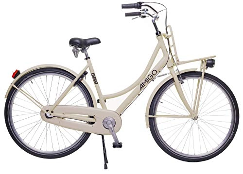 Vélos de villes : Amigo Forest - Vélos de Ville pour Femmes - Vélo pour Femmes 28 Pouces - Shimano 6 Vitesses - Vélo de Ville avec Frein à Main, Porte-Bagages Avant, béquilles pour vélo et éclairage - Beige