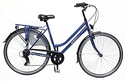 Vélos de villes : Amigo Moves - Vélos de Ville pour Femmes - Vélo pour Femmes 28 Pouces - Convient à partir de 180-185 cm - Shimano 6 Vitesses - Vélo de Ville avec Frein à Main, béquilles pour vélo et éclairage - Bleu