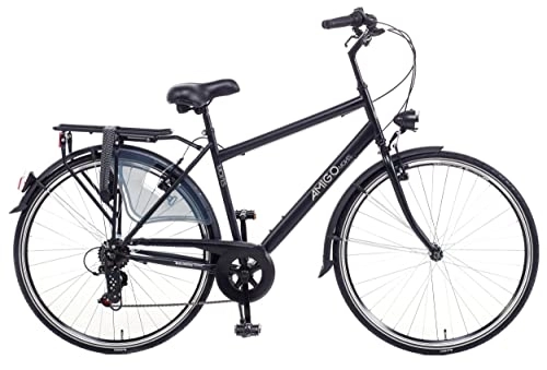 Vélos de villes : Amigo Moves - Vélos de Ville pour Hommes - Vélo pour Hommes 28 Pouces - Convient à partir de 170-175 cm - Shimano 6 Vitesses - Vélo de Ville avec Frein à Main, béquilles pour vélo et éclairage - Noir
