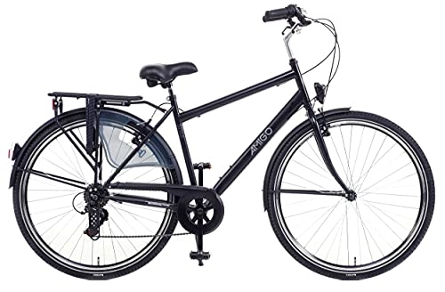Vélos de villes : Amigo Style - Vélos de Ville pour Hommes 28 Pouces - Convient à partir de 170-175 cm - Shimano 6 Vitesses - Vélo de Ville avec Frein à Main, béquilles pour vélo et éclairage - Noir / Gris