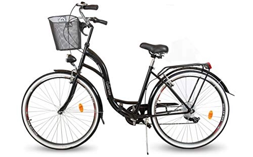 Vélos de villes : BDW Alice Vélo hollandais confort avec bretelles dorsales, vélo pour femme, 6 vitesses, noir, 28 pouces
