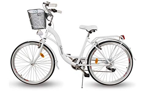Vélos de villes : BDW Alice Vélo hollandais confortable avec bretelles dorsales, vélo pour femme, 6 vitesses, blanc, 28 pouces