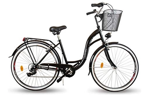 Vélos de villes : BDW Vélo de ville pour femme 6 vitesses Shimano LED 6 vitesses Vélo de ville Vélo de ville Vélo de ville Vélo de trekking Vélo de ville Vélo de trekking KSTELNOS ! (Noir)