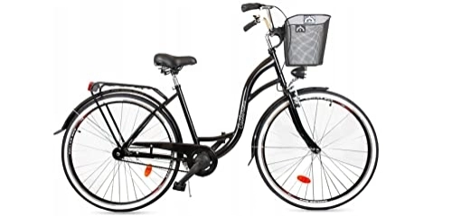 Vélos de villes : BDW Vélo de ville pour femme et fille - 18 pouces - 1 vitesse - Panier KOSTELNOS (noir)