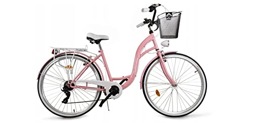 Vélos de villes : BDW Vélo de ville pour femme et fille 26" - Vélo de ville - Vélo de ville - Vélo de trekking - 7 vitesses - Panier KOSTELNOS (rose)