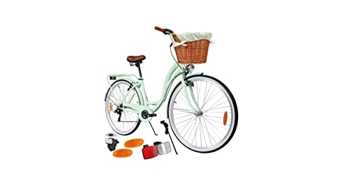 Vélos de villes : BDW Vélo de ville pour femme et fille - 28 pouces - Vélo de ville pour femme - Vélo de ville - Vélo de trekking - 6 vitesses Shimano - Panier KOSTELNOS (vert), 18 pouces