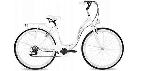 Vélos de villes : BDW Vélo de ville pour femme et fille - Vélo de ville - Vélo de randonnée - 7 vitesses Shimano (blanc), 18